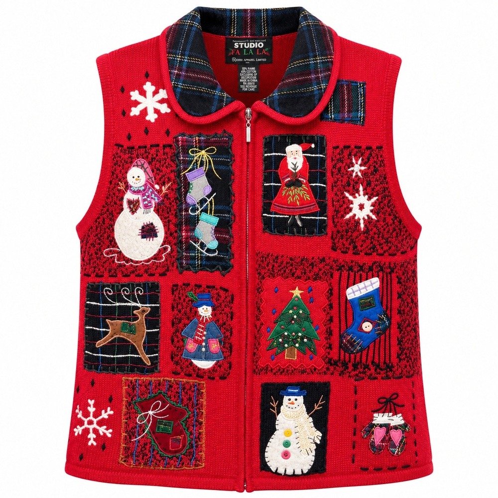 Vintage Designers Originals Ugly Christmas Sweater Vest Womens L Holiday Kitschy